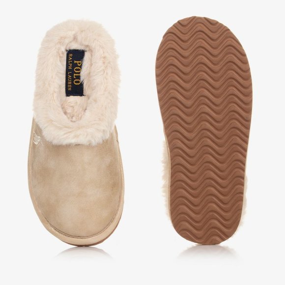 POLO RALPH LAUREN Girls Gold Metallic Fur Slippers Size 12 NEW Rare Authentic - Picture 3 of 3
